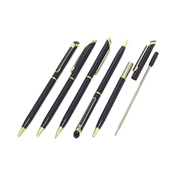 Shibo Leather Pen Case Blue, Metal Touch Pen Black, Epoxy Rotating Ballpoint Pen Set Blue SASL-ALB-WD002-L, Made In Japan, Shibo Cowhide Leather Pen