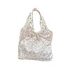 Fashionable Finish Pearl Bear Motif Silk Shoulder Bag With Spacious Design For Outings Daily