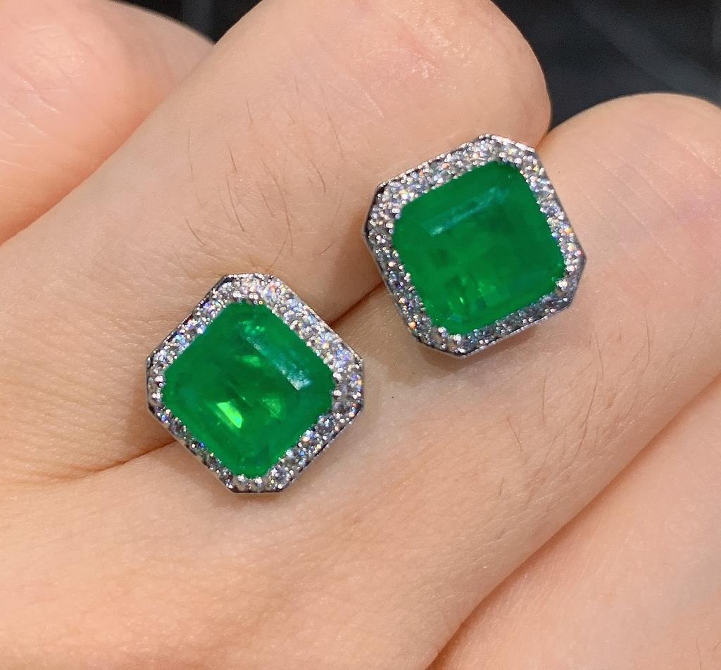 Shiny Women's for Earrings Green Light Blue Square Zircon Earrings Fashion Party Jewelry Women's Jewelry Stud Earrings