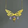 Gold Butterfly Wing Necklace for Women - Fairy Crystal Goddess Pendant Original Design Jewelry