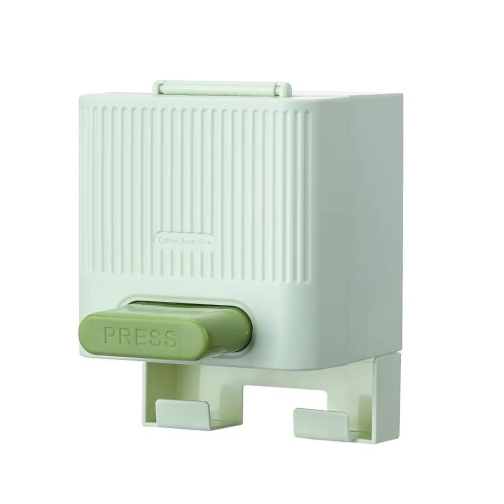 Dustproof Lid Press Cotton Swab Box Free-standing Cotton Swab Container Makeup Organizer Makeup Green