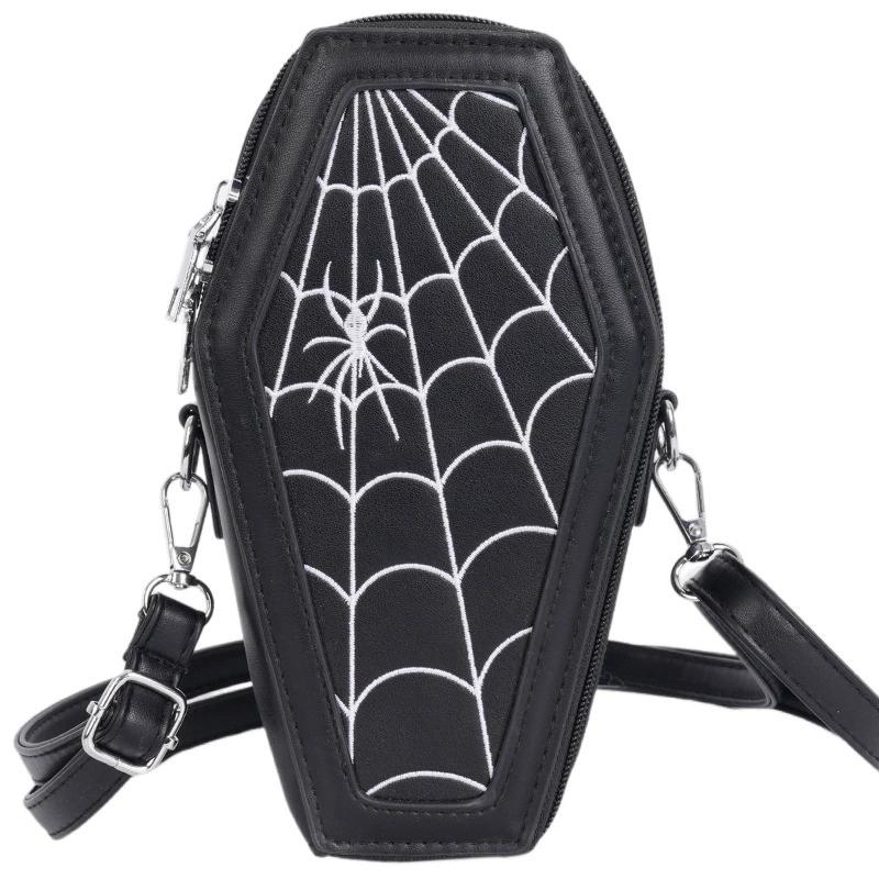 

WTEMPO Хэллоуин Молния PU Сумки Готические Сумки Кроссбоди в форме гроба Хэллоуин Паук/Паутина Узор Большие Кошельки Винтажные Сумки на одно плечо Подарочные Сумки 1pc белый