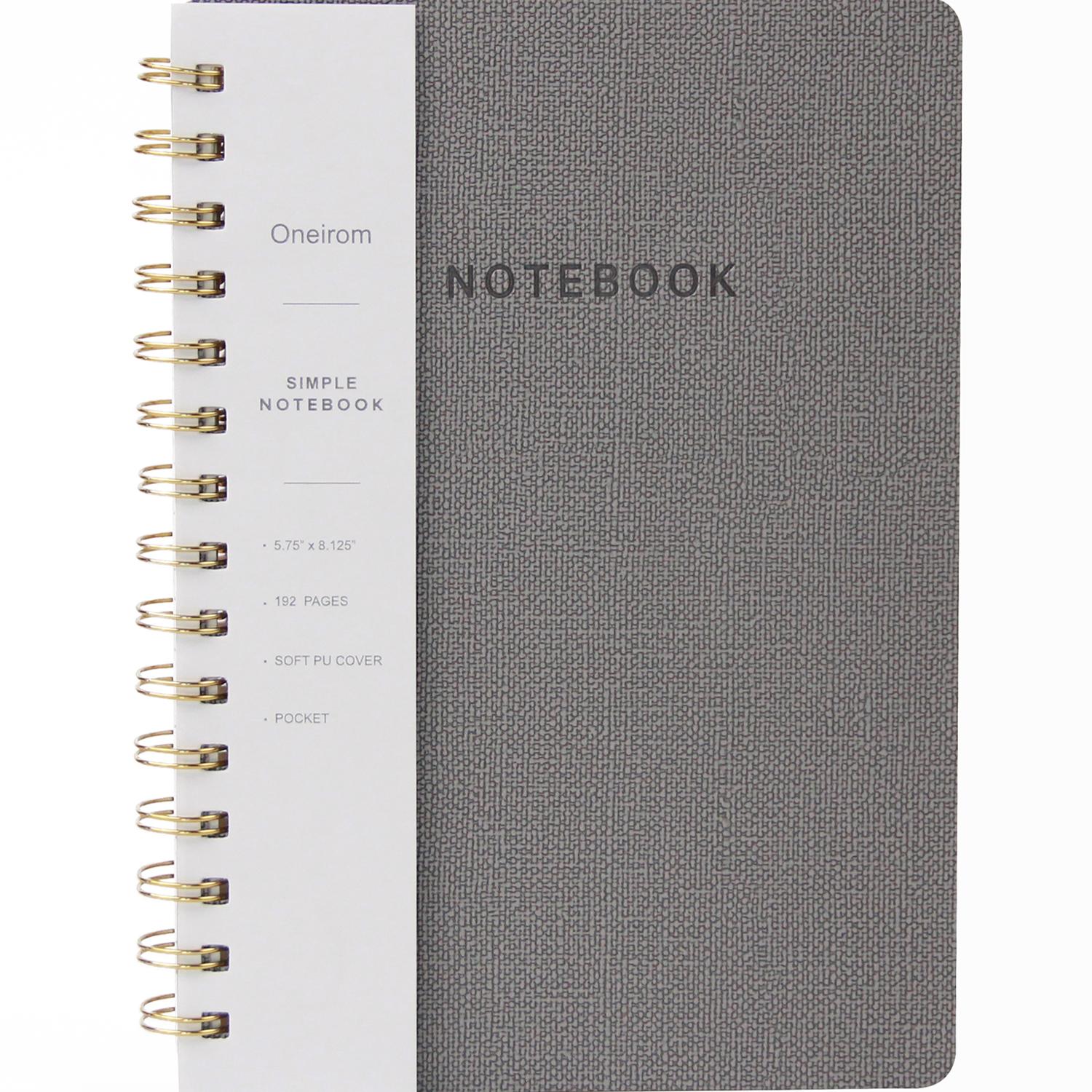 PU Hardcover Custom Paper Spiral Binder Printed Notebook (Gray,140X208mm)