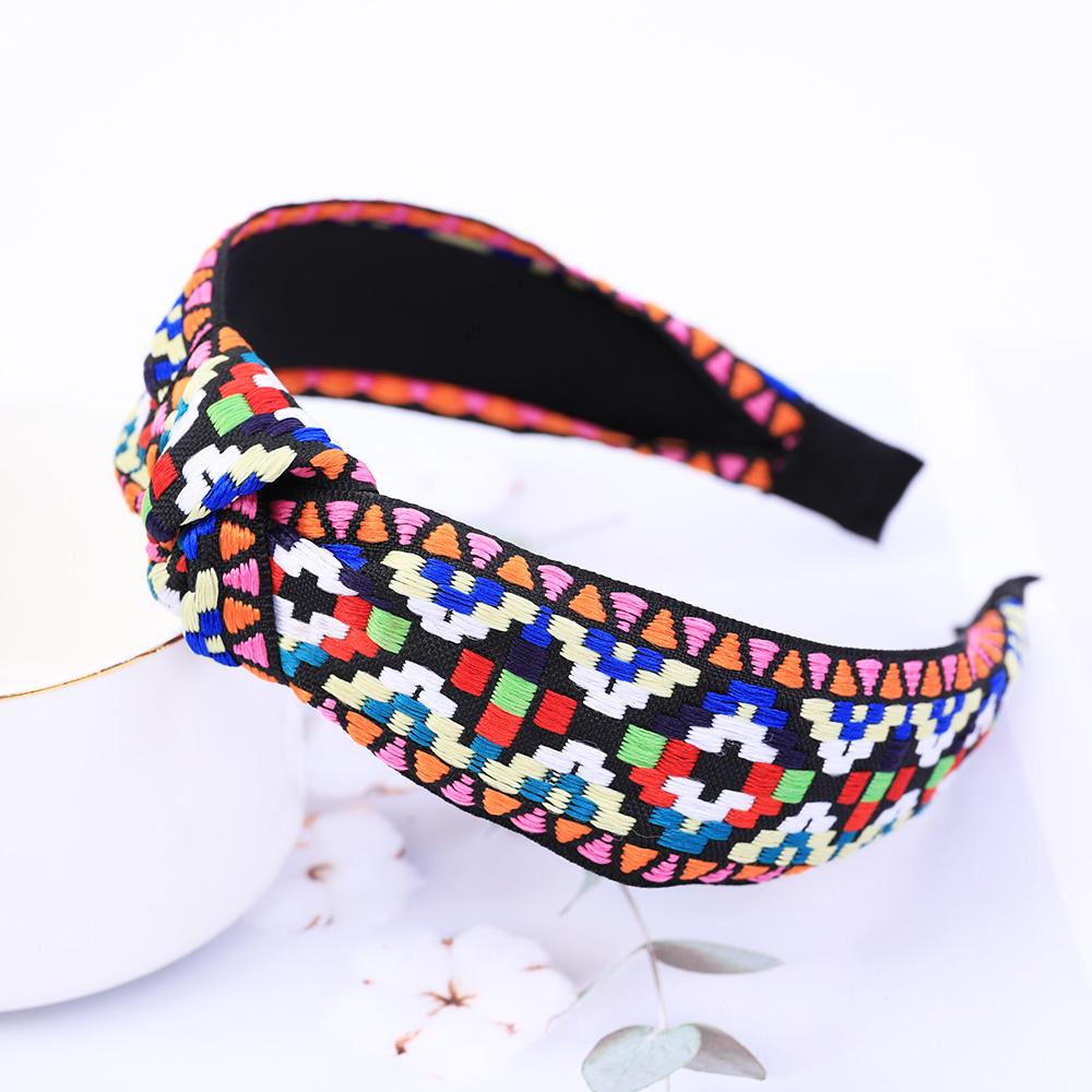 New Retro Knotted Headband For Women Hair Accessories Girls Flower Embroidery Elastic Hairbands Hair Hoops Band Headwear Bezel