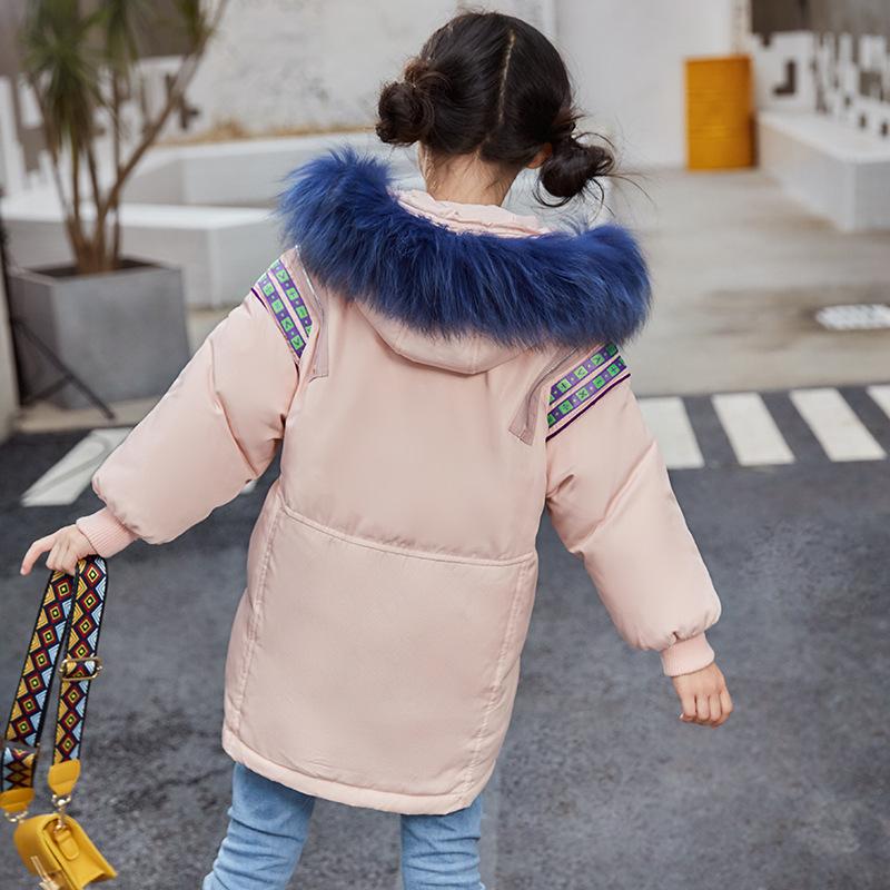 Ropa para Niños Chaqueta de Plumón para Niñas Largo Medio Estilo Coreano Ropa Nueva para Niños Cuello de Piel Suelta Invierno
