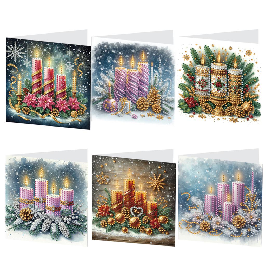 6pcs DIY Diamond Painting Greeting Card Set Rhinestone Diamond Art Mosaic Postcards for Festivals and Celebrations