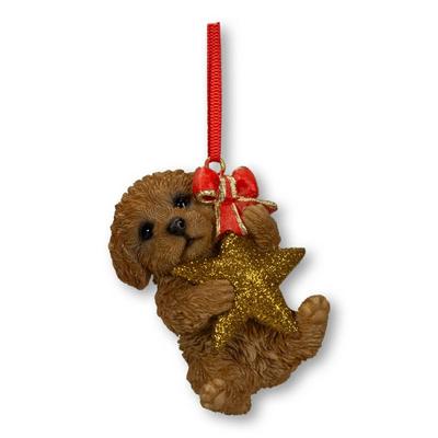 Ubia Toy Poodle Holding a Star Ornament, 5 X 4 X 7.5 Cm, Doll Figurine, Animal Ornament, Garden Decor, Realistic, Cute Dog, H24161