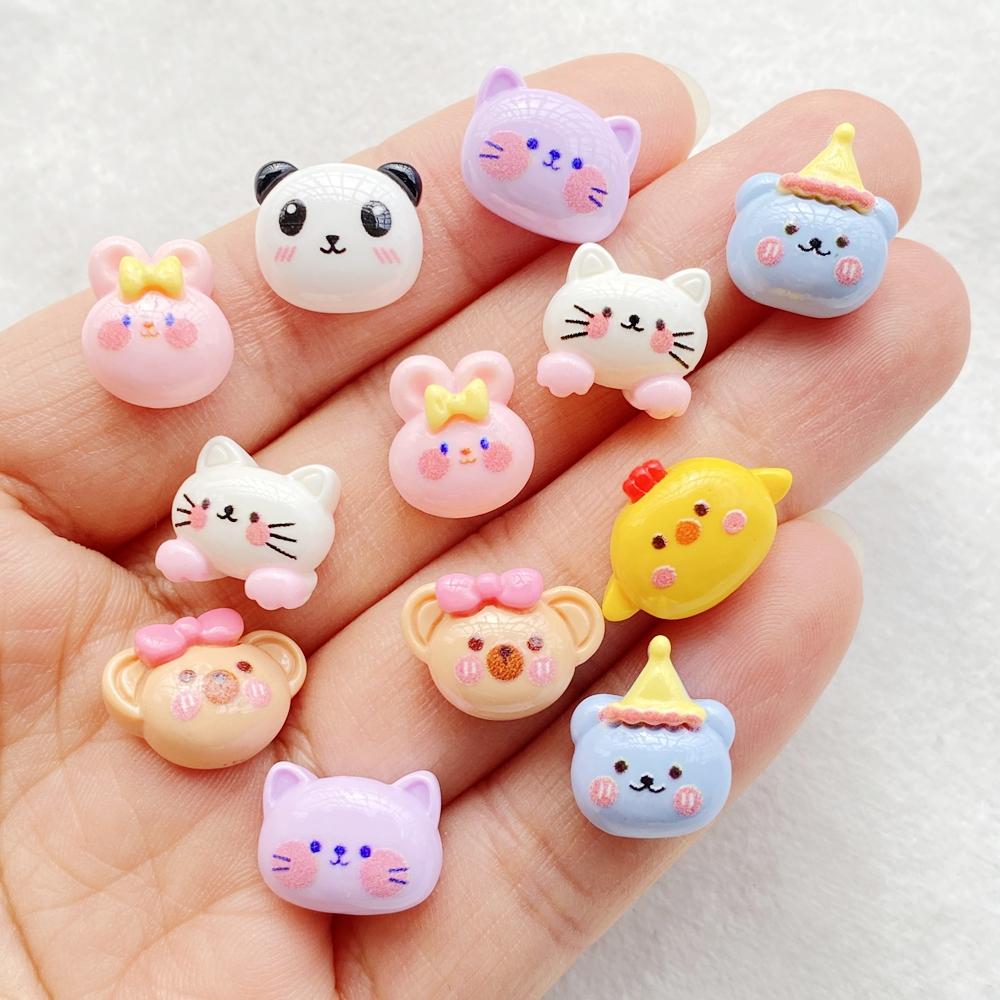 20pcs Kawaii Shiny Cute Cartoon Bear, Rabbit, Cat Flat back Resin Scrapbook Figurines DIY Home Decor Crafts