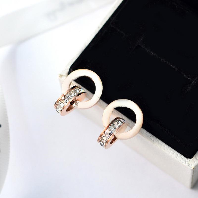 Wenjian 18K Gold-Plated Roman Ring Zircon Rose Gold Earrings