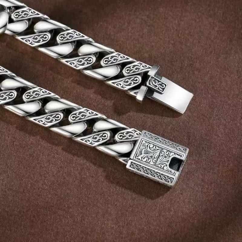 Wenyi Fan Premium Sense Seiko Tang Cao Pattern Punk Bracelet Personalized Men's Retro European and American Style Hip Hop Bracelet