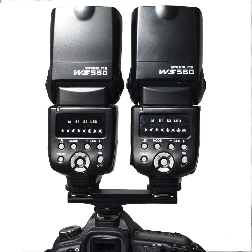 TTL Dual Hot Shoe Flash Speedlite Light Trigger Splitter Bracket For Canon Cameras DSLR-004