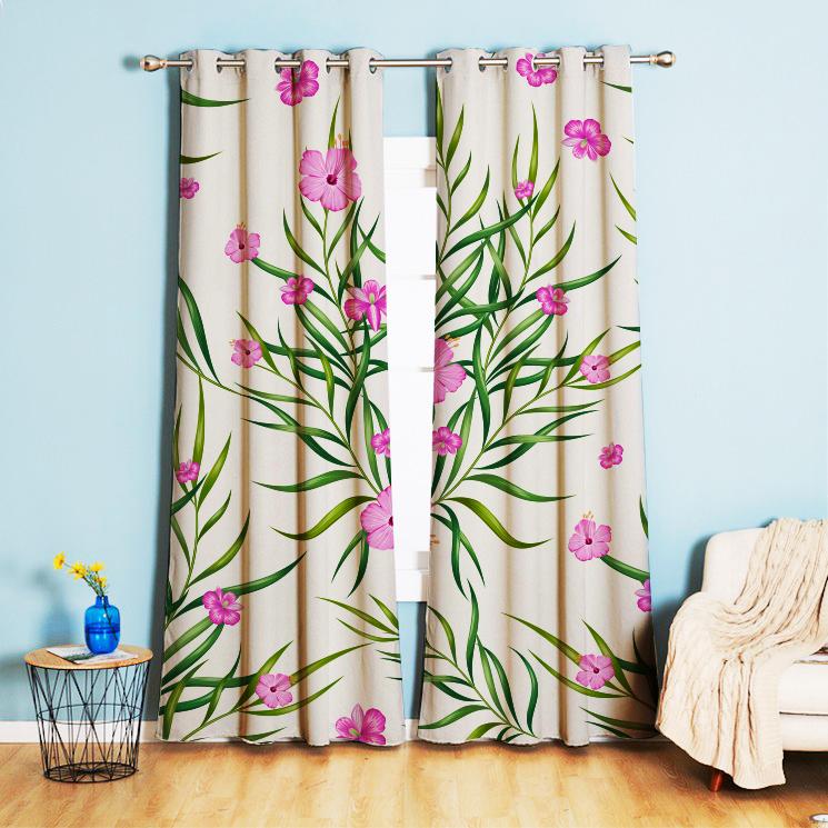 Kokospalm Rosa Blomma Grönt Blad Fönstergardiner i Barnrum Vardagsrum Hall Behandlingar Kök Inredning Draperier Persienner