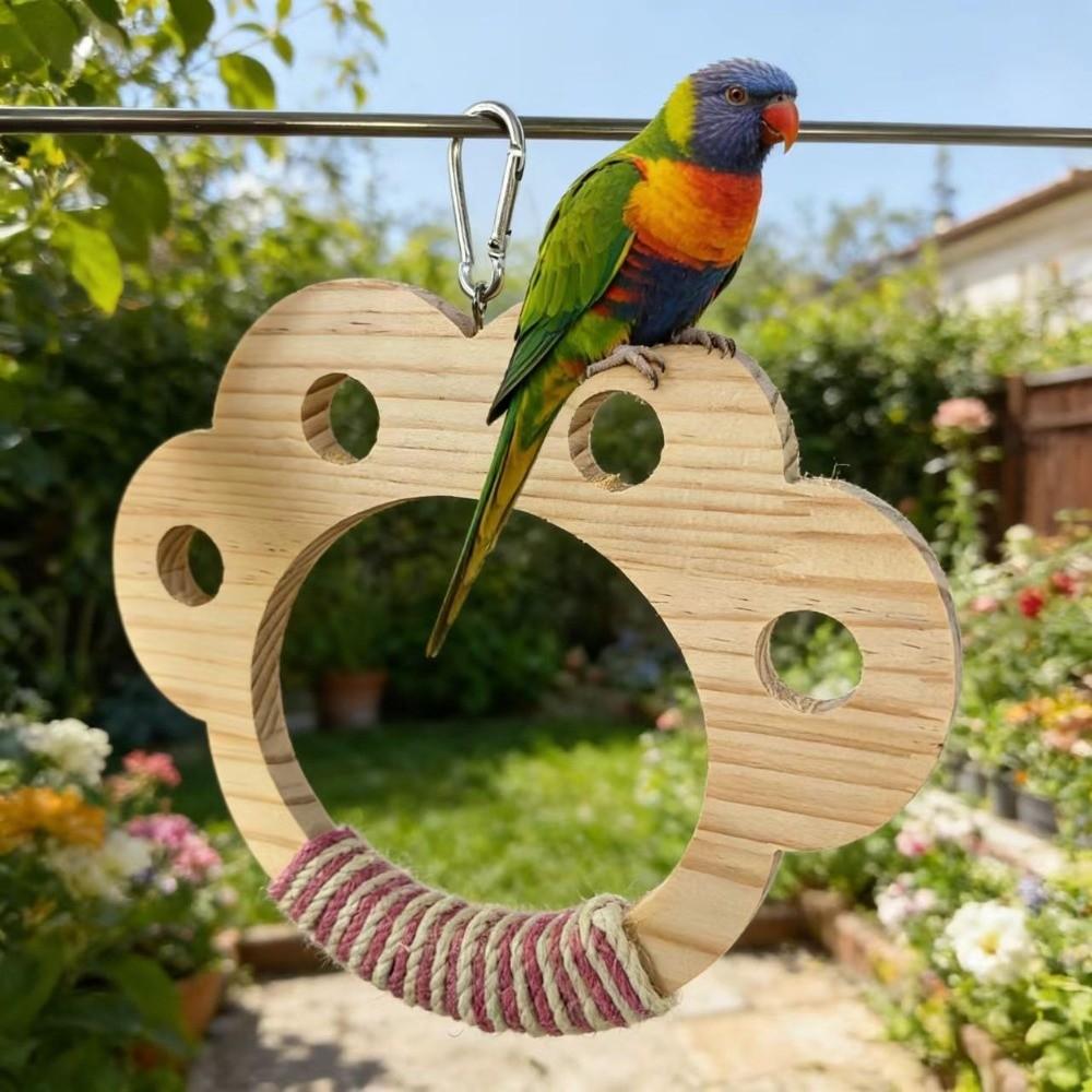 Wear Resistant Parrot Swing Toy Wooden Interactive Bird Toy Parrot Play Rack  Beak Sharpening