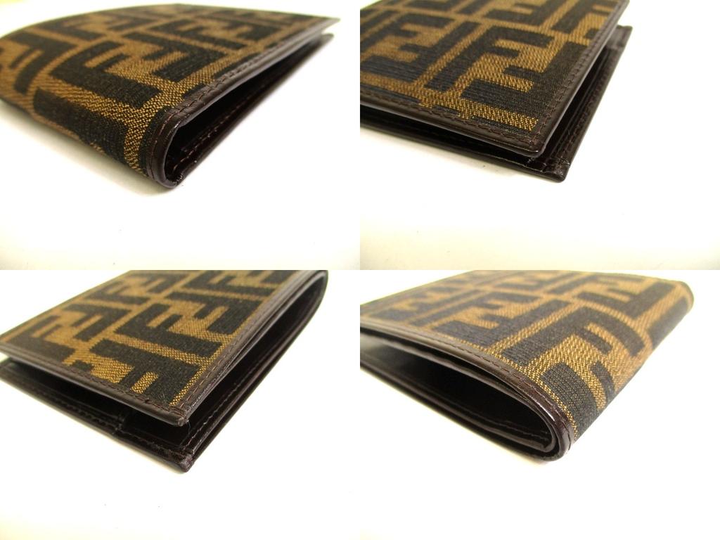 Authentische FENDI Zucca Khaki Canvas Braunes Leder Bifold Geldbörse Kompakte Geldbörse #a934 Überholt