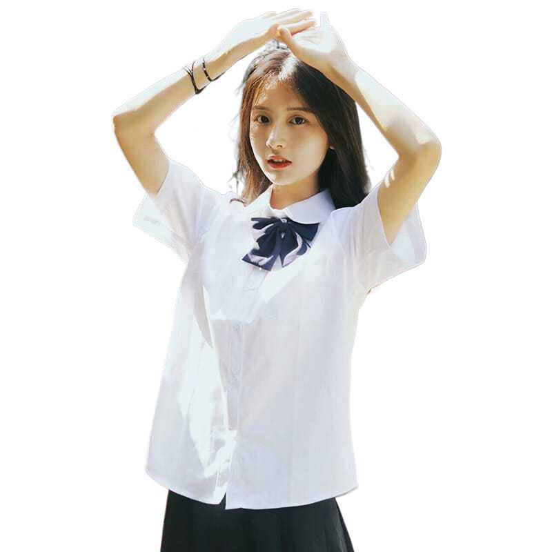Women's Loose Short Sleeve White Stand Collar Shirt - Versatile Summer College Style JK Uniform Top