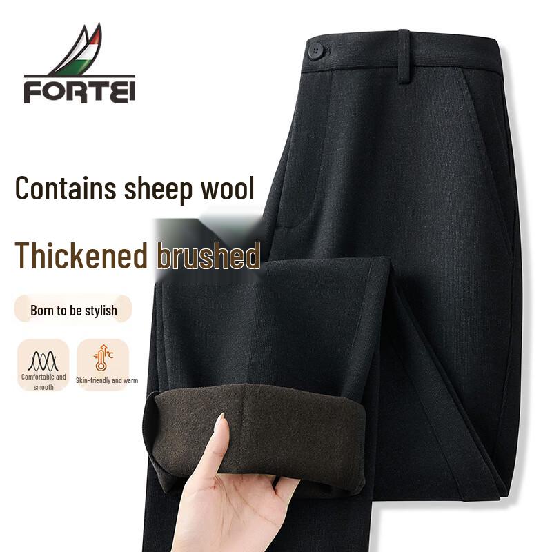 Futing Men s Warm Wool Blend Slim Straight Casual Pants 34