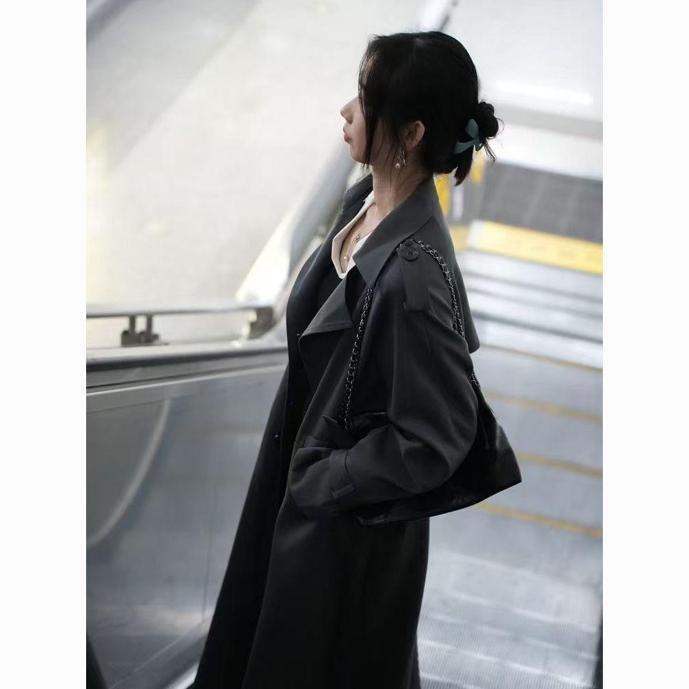 Damen Extra Langer Grauer Trenchcoat - Frühling/Herbst 2025 Neuer Knöchellanger Übergröße Stil