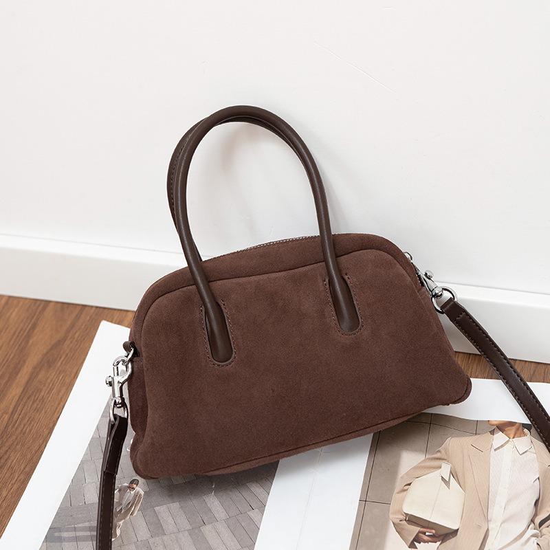 Autumn and Winter New Suede Bag Women's Genuine Leather Portable Crossbody Shoulder Pillow Bag Women's Versatile Bowling Bag