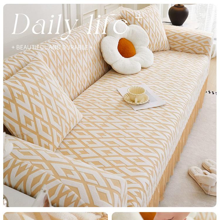 Living Room Straight Row Sofa Cover Dust Cover Skirt Lace Elastic All-Inclusive One-Piece Anti-Scratching Four Seasons Universal
