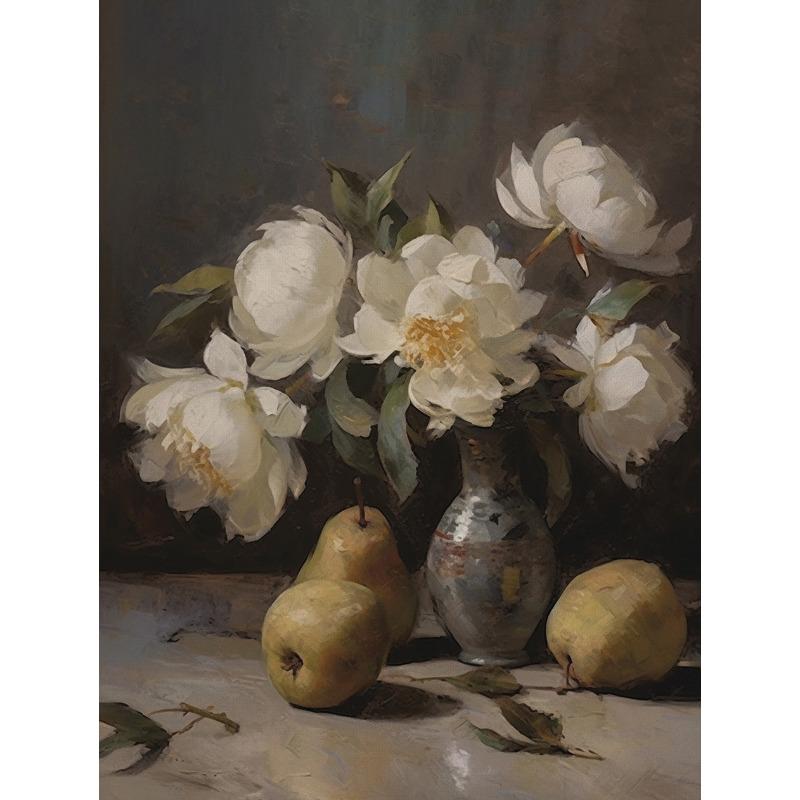 Spring Flowers Painting In Vintage Vase Moody Peonies Rose Poster Vintage  Still Life Art Canvas Print Botanical Farmhouse Decor