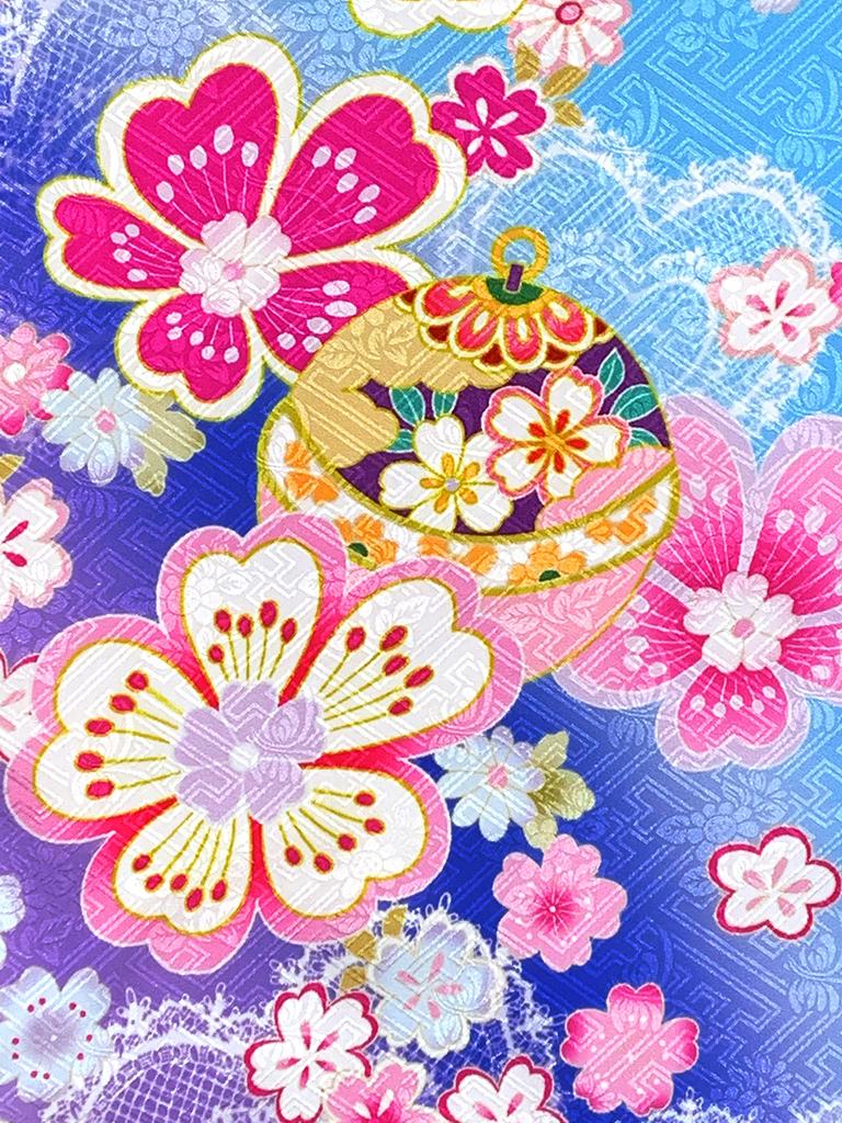 Muromachi Kimono 7 Years Old Full Set for Girls Kimono with Picture Pattern Knot Obi Set Bells and Cherry [Kyoto st. ] Shichi-Go-San Children's