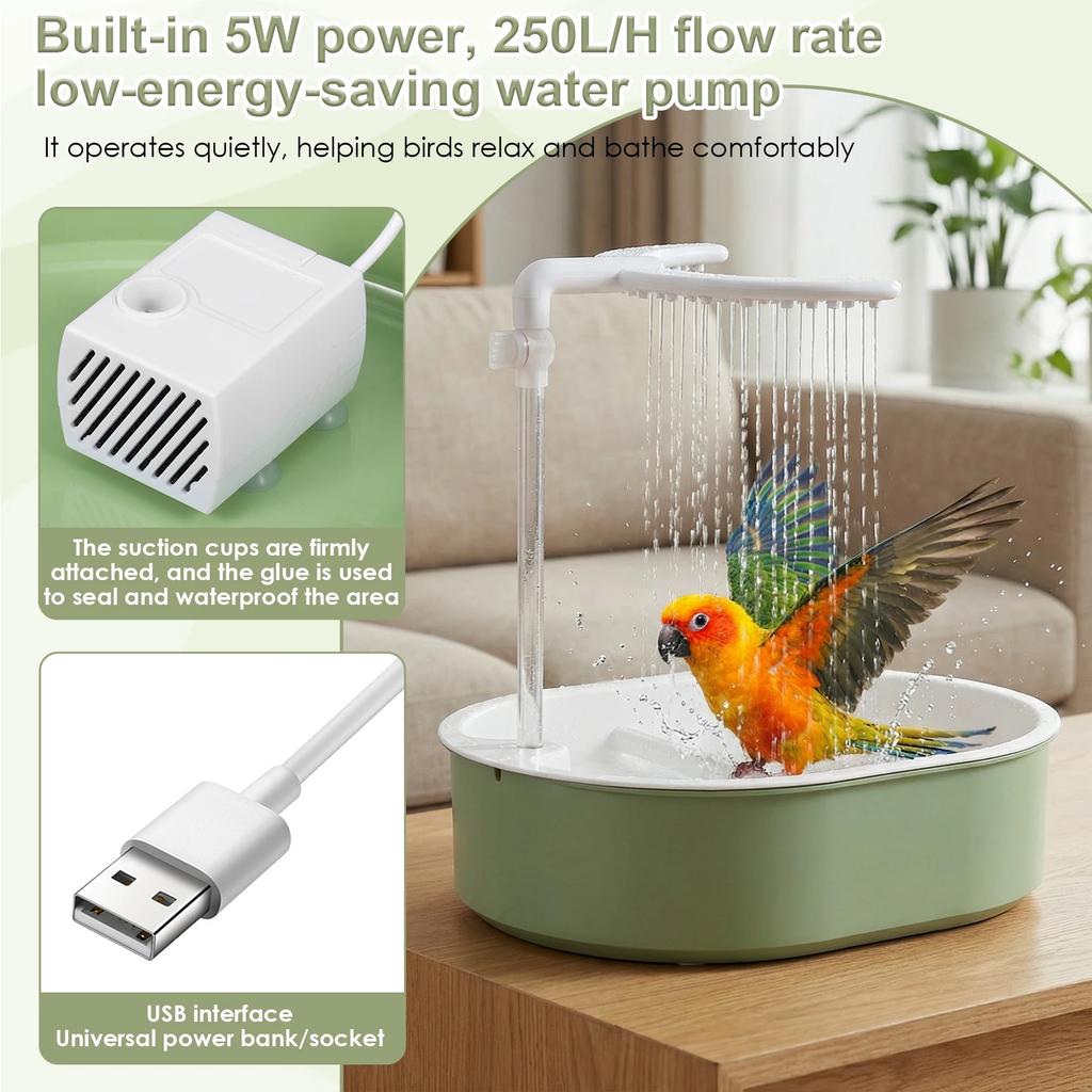 Bird Automatic Shower Parrot Pet Bath Cage Basin USB Electric Circulating Water Bird Bathtub for Lovebird Cockatiel Birds Toy