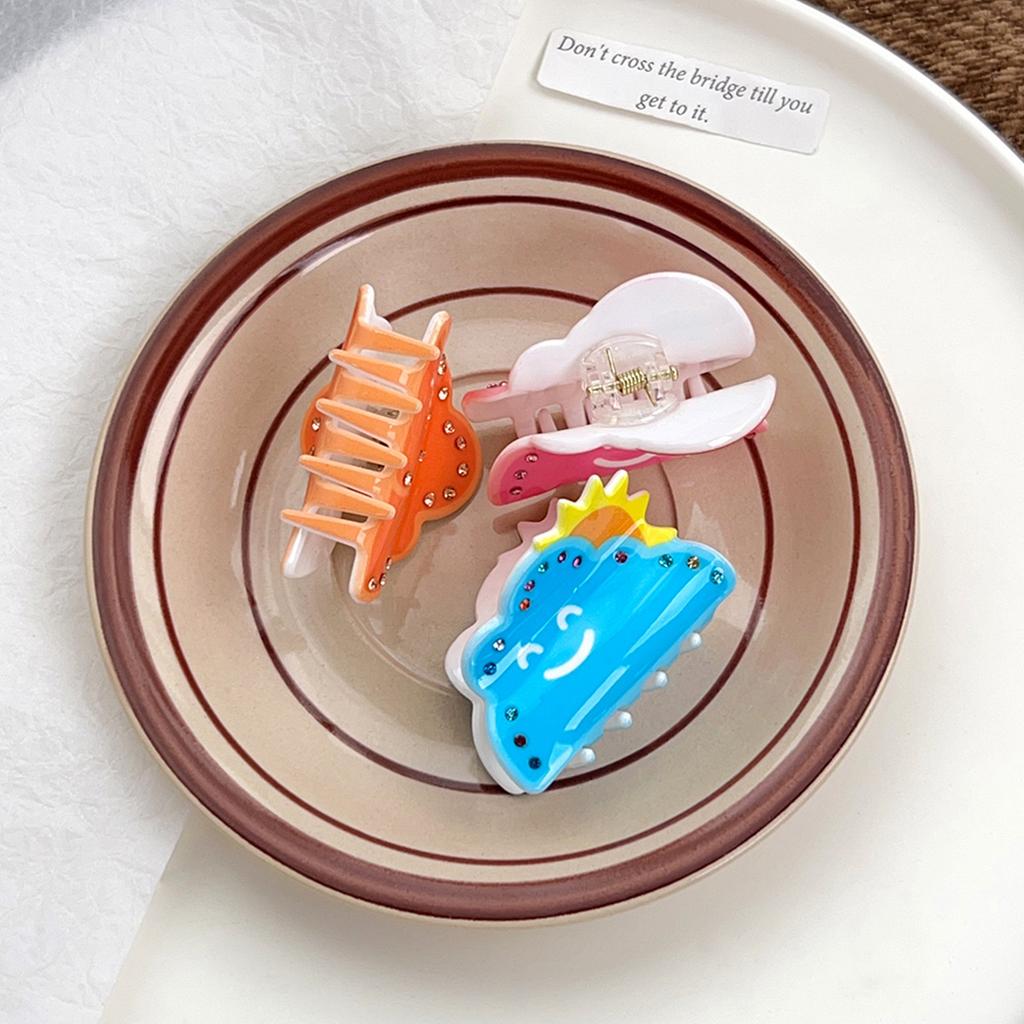 1pc Weather Series Grab Clip Fun Printed Hair Grab Small Top Clip Disc Hair Tail Clip Premium Shark Clip