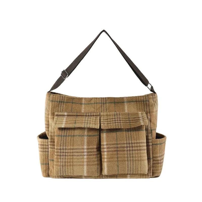 Women's Checkered Wool Shoulder Bag Colorful Large Capacity Casual Bag Fashion  Bags