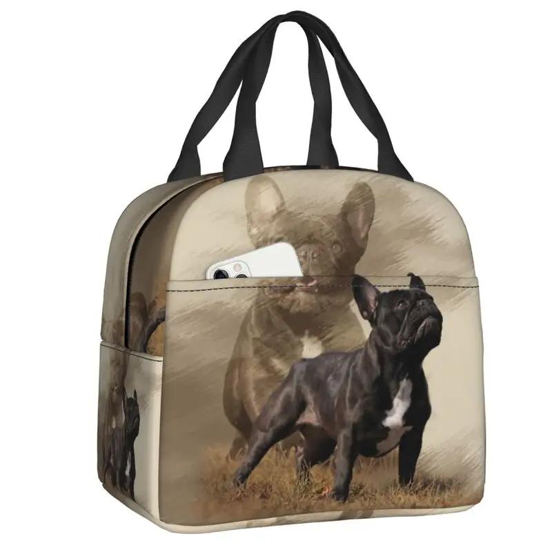 Cute Frenchie Dog Lover Resuable Lunch Box for Women Leakproof French Bulldog Cooler Thermal Food Insulated Lunch Bag School
