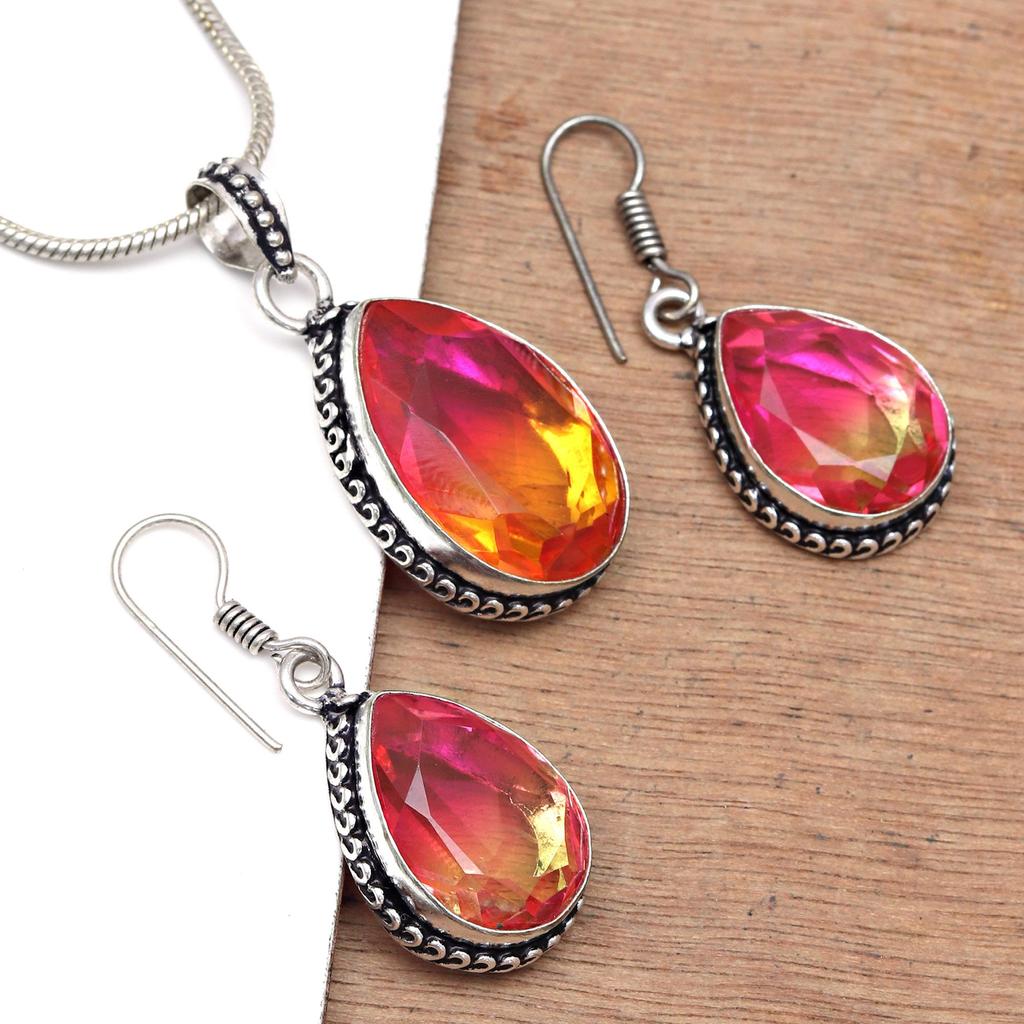 Bio-Tourmaline Quartz Jewelry Set 18-20'' Handmade For Womens Unisex New