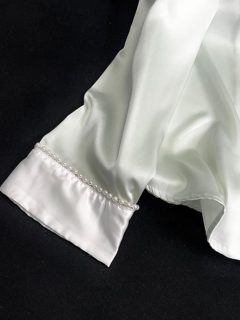 Satin Ice Silk Long Sleeve Pajama Set for Women - Elegant French Style Summer Home Wear