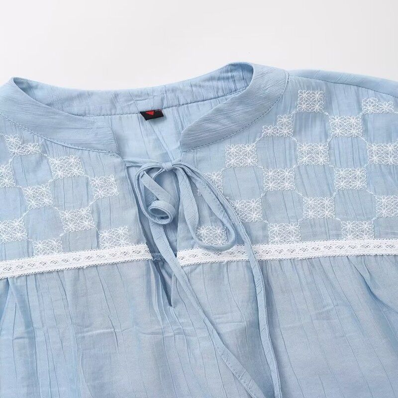 Western Style 2024 Spring and Summer New Women Clothes Slimming Versatile Embroidered Round Neck Long Sleeve Shirts 2298072 403