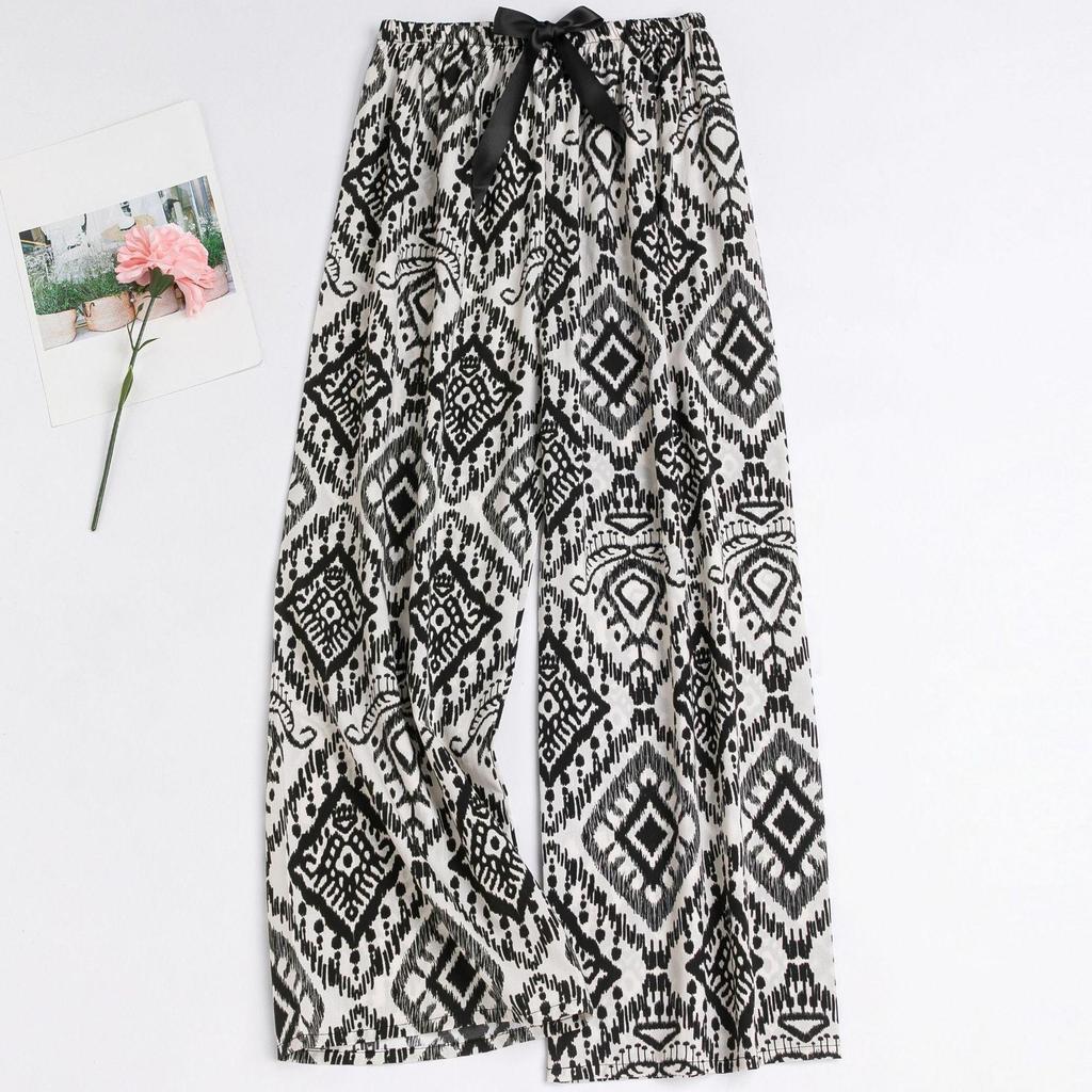 Women's Floral Cotton Silk Pajama Pants, Mosquito Repellent, Outdoor & Home Wear, Plus Size, Lightweight Summer Style.