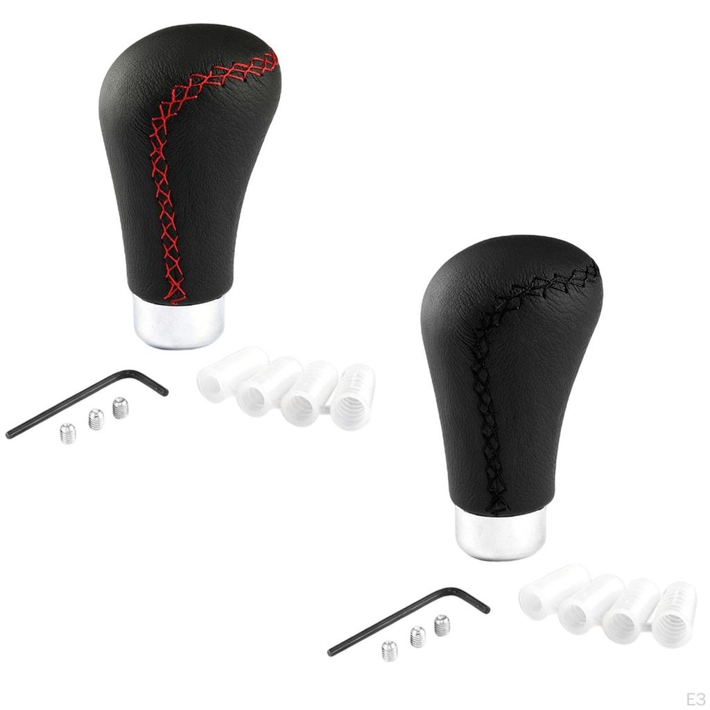 Gear Knob Aluminum Alloy PU Leather with 4 Adapters 8mm 10mm 11mm 12mm Manual Er Transmission