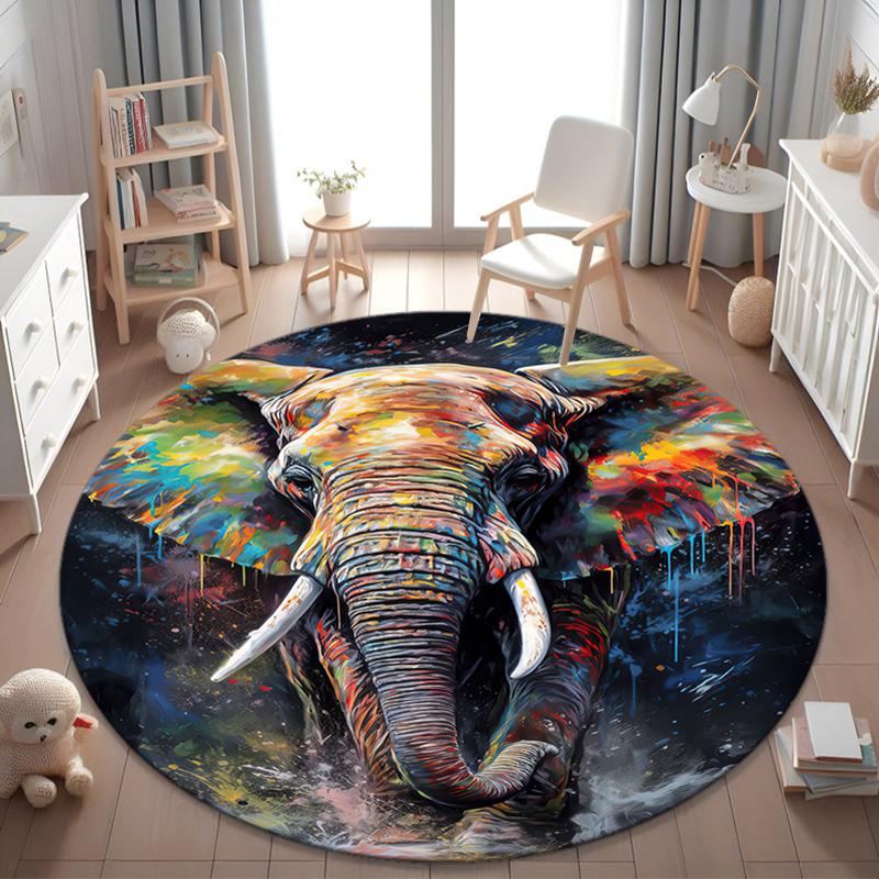 1Pc Elephant Circular Print Rug - home decoration Carpet For Living Room Bedroom Flooring Computer Chair Area Rug