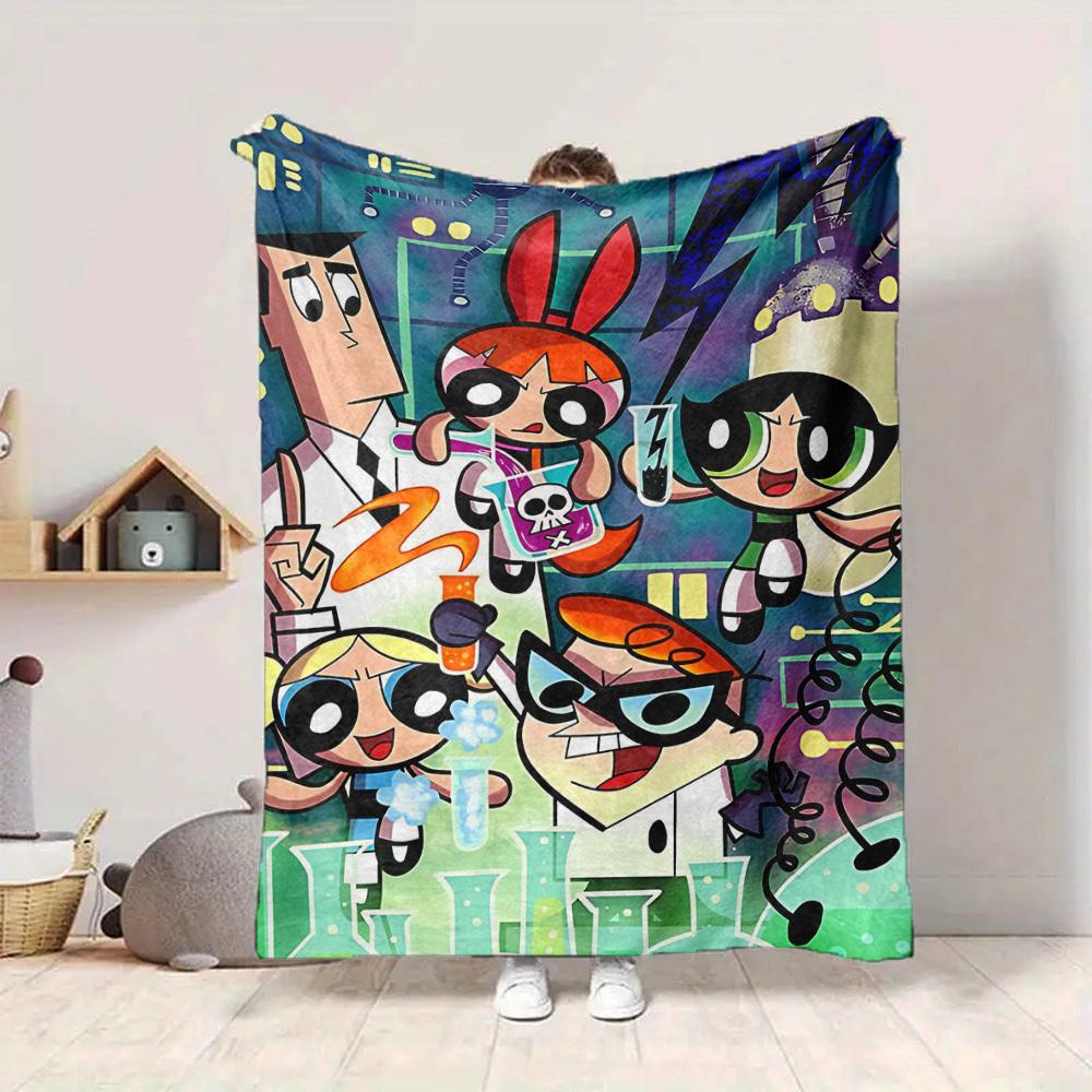 1pc Powerpuff Girls Science Lab Cozy Print Blanket Lightweight Warm Flannel Throw Blanket For Sofa, Bed, Living Room