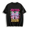 2026 New Year Knit Bow Print Casual Top Pure Cotton T-shirt