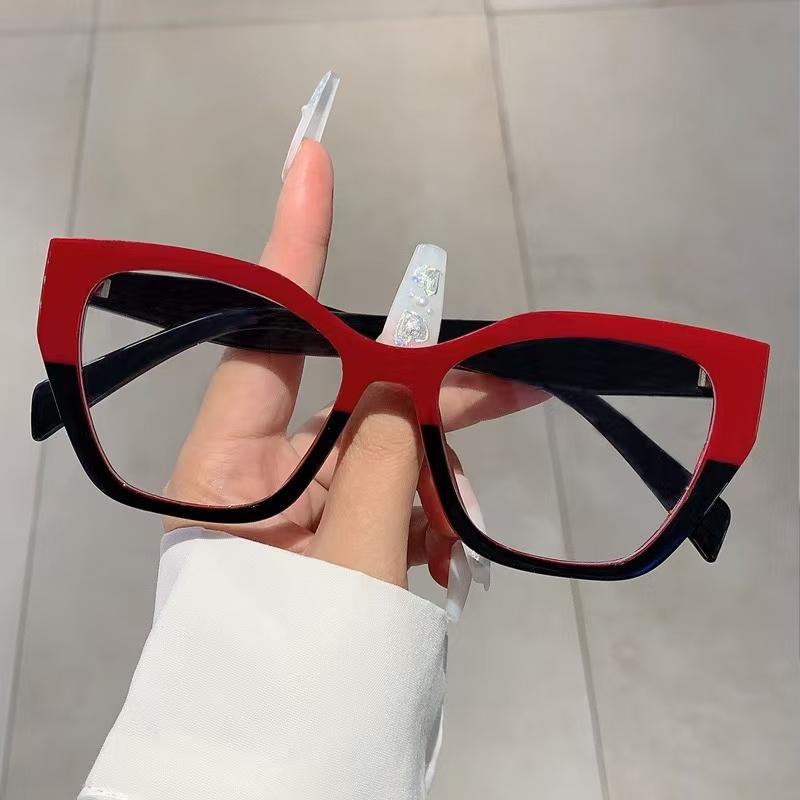 New Fashion Cat Eye Glasses Trendy Personalized Contrast Color Stitching Anti-Blue Light Glasses