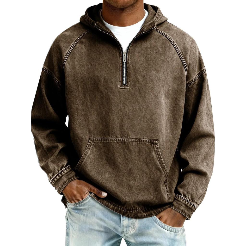2026 European Men's Denim Jacket with Hooded Sweatshirt, Spring/Autumn Short Zipper Design
