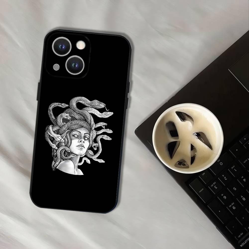 Medúza Řecká mytologie Podívej se na mě Pouzdro na telefon Pro iPhone 17,16,15,14,13,12,11,Pro,XS,Max,XR,Plus,E,SE4,Mini Černé Měkké pouzdro