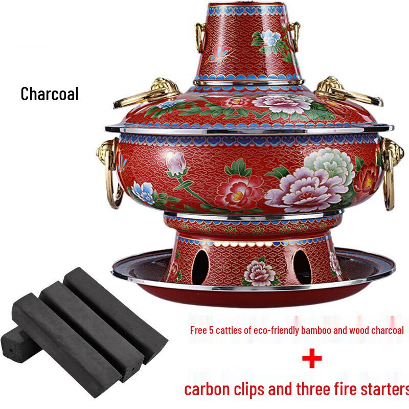 Cloisonné Enamel Copper Charcoal Hotpot