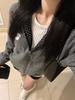 Korean-Style Polka Dot Hooded Grey Knit Cardigan for Women - Autumn/Winter Loose Zipper Outerwear Sweater