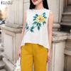 ZANZEA Women Casual Round Neck Floral Print Sleeveless Tank Tops