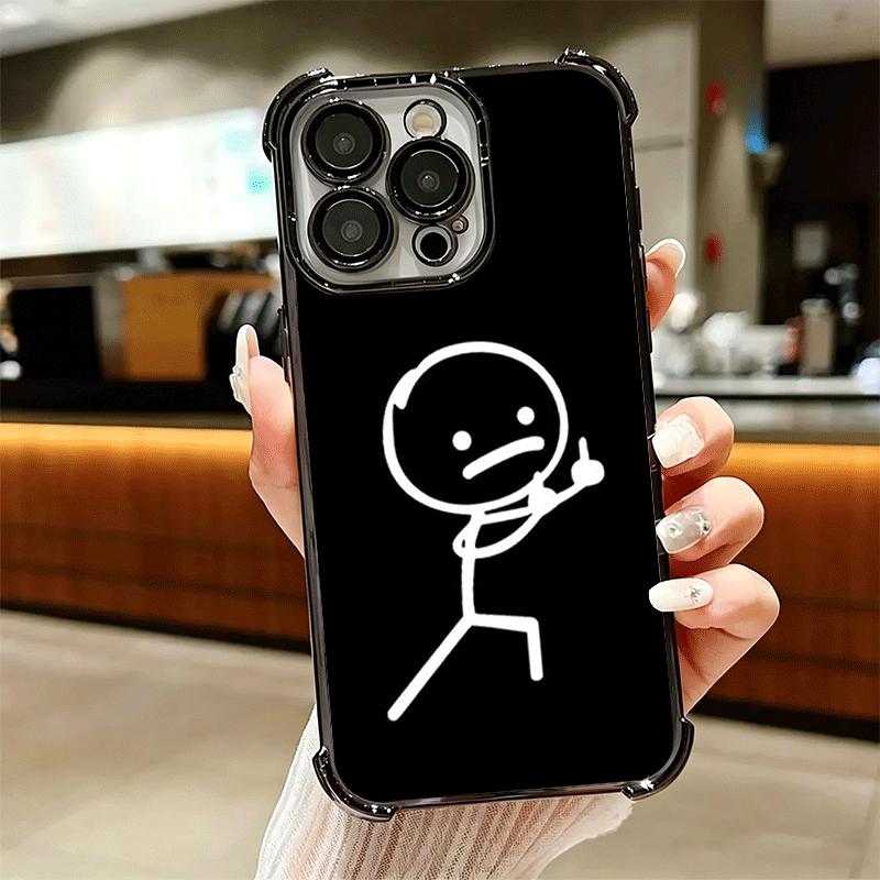 Funny Stickman Matchman Plating Phone Case For Iphone 16 17 Pro Max Air 16E 14 15 Plus 12 13 Mini Anti-Fall Airabag Cover