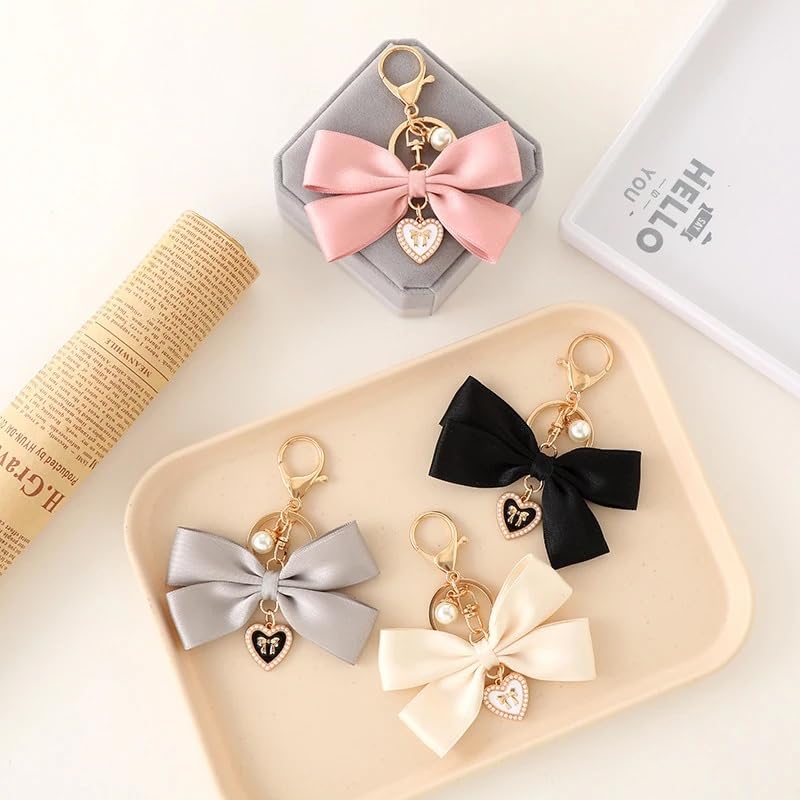 [GrandslamEX] Ribbon Ribbon Pearl Heart Accessories Charm Key Ring Key Ring Strap Key Chain Smartphone Pouch AirPods Pro Wallet Cute Simple