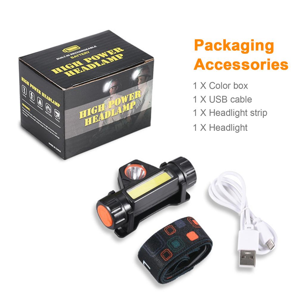 Q5+COB Bright Headlight Night Walking Headlamp Camping Hiking Head Lamp Rechargeable Outdoor Work