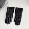 New Leather Finger Gloves for Women's Winter Outdoor Cycling, Warm and Cold Proof, Solid Color, High-end Feeling Gloves