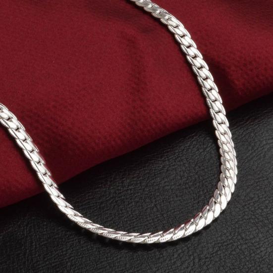Simple Flat Curb Silver Plated Chain Lobster Clasp Bracelet Women's Jewelry