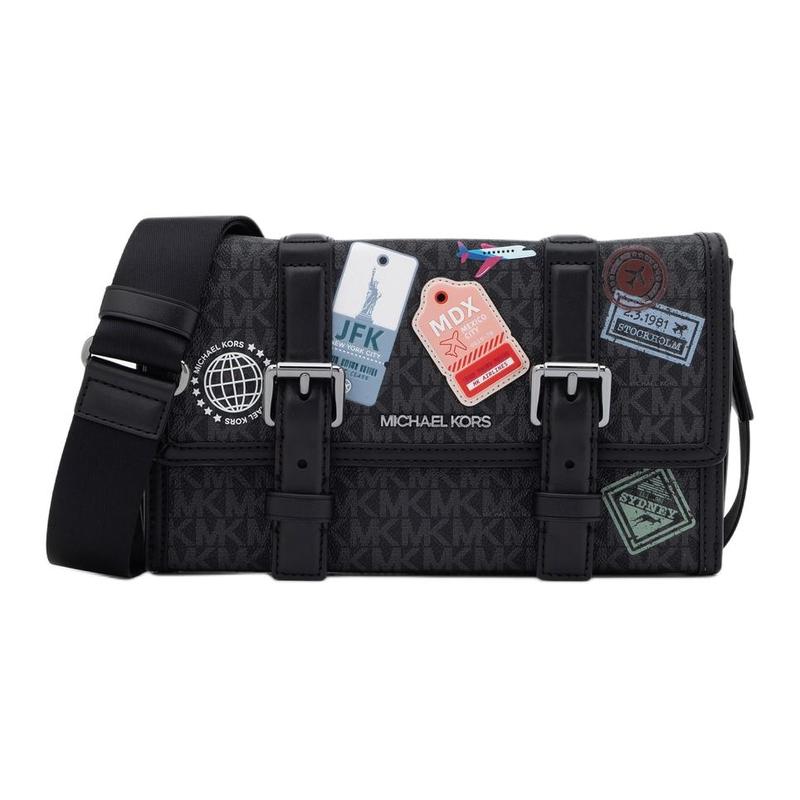 MICHAEL KORS COOPER Silver Hardware Artificial Leather Shoulder Crossbody Bag Men s Black чёрный