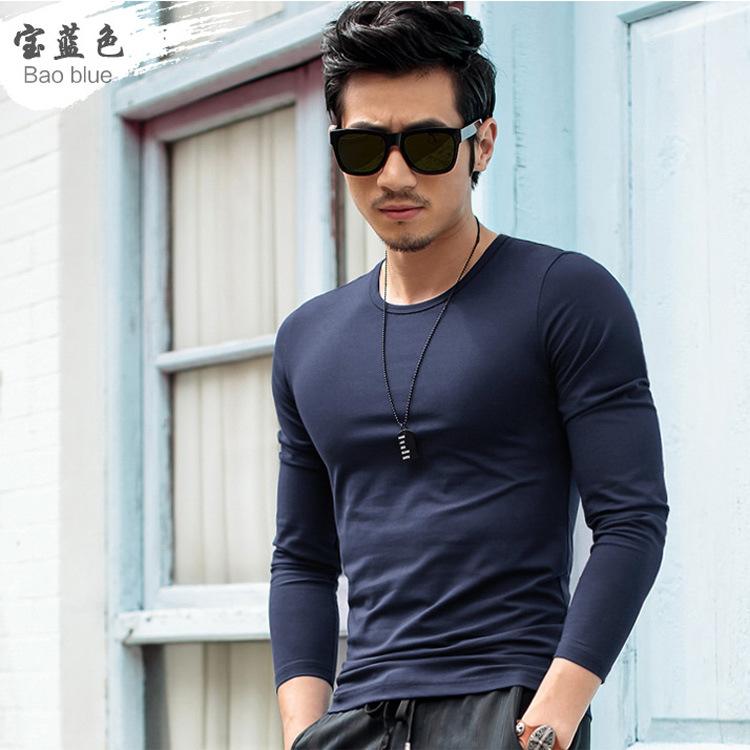 T-shirt da uomo a maniche lunghe, girocollo, auto-coltivazione, tinta unita, slim, personalità, tendenza, abbigliamento da uomo
